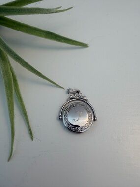 Vintage Silver Engraved Locket Pendant with 'J' Monogram